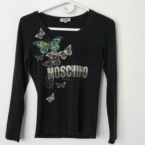 NWOT-Moschino Jeans Top Embellished Italy Glamour Black, Girls M